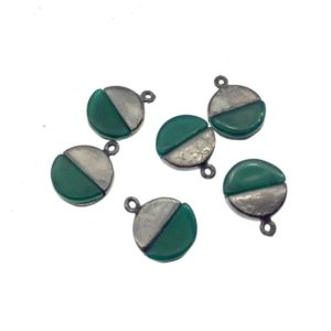 Shop Onyx Round Beads! Tiny Gunmetal Finish Round/Coin Shaped Semicircle Green Onyx Plated Copper Pendant Component – Measuring 9mm x 9mm  – Sold in Pack of Two | Natural genuine round Onyx beads for beading and jewelry making.  #jewelry #beads #beadedjewelry #diyjewelry #jewelrymaking #beadstore #beading #affiliate #ad