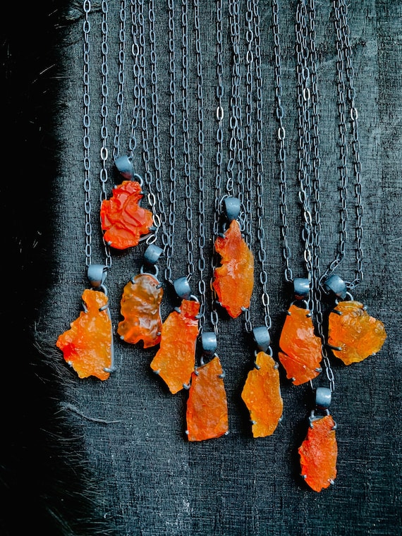 Raw Mexican Opal Necklace, Raw Opal Crystal Necklace, Orange Stone Pendant, Rough Opal Necklace