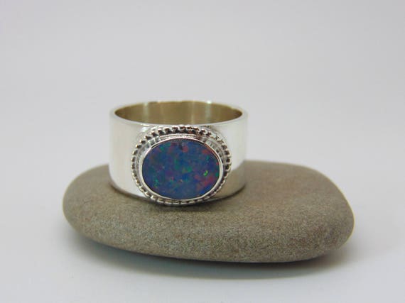 Opal Doublet Ring - Sterling Silver Ring - Opal Jewellery - October Birthstone - Us Size 7 1/4 - Uk Size O.