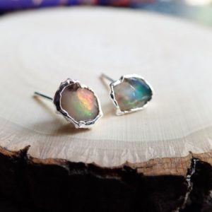 Shop Opal Jewelry! Opal Stud Earrings, Sterling Silver Opal Earrings, Birthstone Earrings, Opal Jewelry, Gemstone Studs, Raw Opal Earrings,Wife Girlfriend Gift | Natural genuine Opal jewelry. Buy crystal jewelry, handmade handcrafted artisan jewelry for women.  Unique handmade gift ideas. #jewelry #beadedjewelry #beadedjewelry #gift #shopping #handmadejewelry #fashion #style #product #jewelry #affiliate #ad