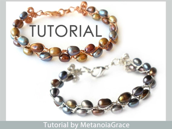 Pearl Bracelet Tutorial, Beading Jewelry Tutorial, Wire Bracelet Tutorial, Wire Bangle Pattern, Wirewrapping Tutorial, Wire Jewelry Pdf