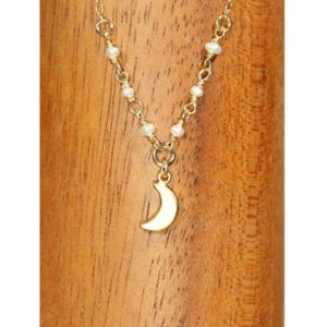 Shop Pearl Pendants! Moon necklace with pearls, gold crescent moon pendant, beaded pearl chain, tiny moon jewelry, freshwater pearl necklace, summer necklace | Natural genuine Pearl pendants. Buy crystal jewelry, handmade handcrafted artisan jewelry for women.  Unique handmade gift ideas. #jewelry #beadedpendants #beadedjewelry #gift #shopping #handmadejewelry #fashion #style #product #pendants #affiliate #ad