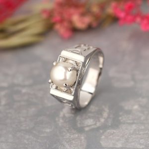 Shop Pearl Rings! Pearl Engagement Band/Genuine Pearl wide Ring/Antique Pearl ring/Wedding Pearl Ring for him her/Pearl signet ring/bohemian Rin/classic ring | Natural genuine Pearl rings, simple unique alternative gemstone engagement rings. #rings #jewelry #bridal #wedding #jewelryaccessories #engagementrings #weddingideas #affiliate #ad