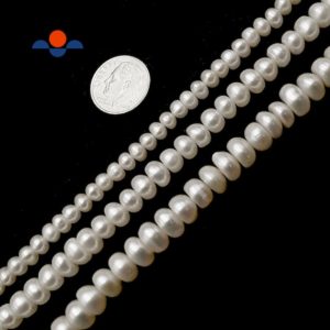 Shop Pearl Beads! White Freshwater Pearl Rondelle Button Beads 3x5mm 4x6mm 5x8mm 15.5" Strand | Natural genuine beads Pearl beads for beading and jewelry making.  #jewelry #beads #beadedjewelry #diyjewelry #jewelrymaking #beadstore #beading #affiliate #ad