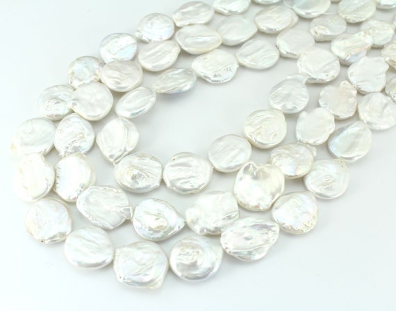 16-17x20-21mm High Luster White Coin Pearl, Freshwater Cultured Natural Pearls, Flat Round Pearls, Wedding Pearls, Jewelry Pearls--nk001-11