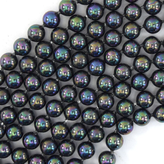Rainbow Peacock Shell Pearl Round Beads 15.5" Strand 6mm 8mm 10mm