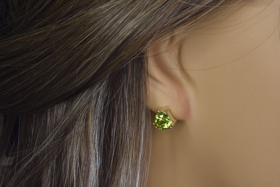 Trillion Peridot Earrings N 14k Gold | Solid 14k Gold | Fine Jewelry | Free Shipping | Stud Earrings | Peridot Earrings