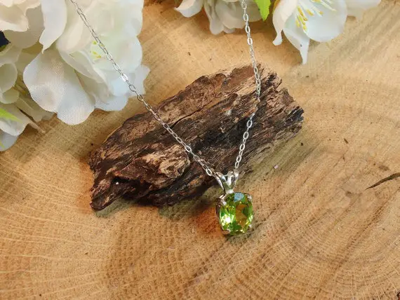 Peridot Gem Necklace, 1.20 Carat Natural 9 X 7 Mm Peridot, Sterling Silver Necklace, August Birthstone
