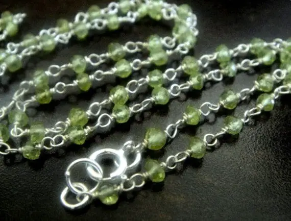 Finished Rosary Chain, Peridot 925 Sterling Silver, Select A Size, High Quality 3mm Wire Wrapped Beads, Brides, Wholesale Chain