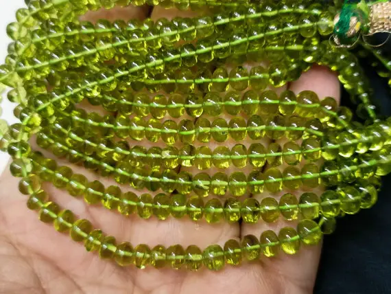 7 Inches Strand, Aaa Quality Natural Peridot Smooth Rondelles, Size 5-7mm