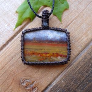 Shop Petrified Wood Jewelry! Indonesian Petrified Wood pendant necklace, rectangle stone pendant, Fossil wood macrame necklace, scenic view stone pendant | Natural genuine Petrified Wood jewelry. Buy crystal jewelry, handmade handcrafted artisan jewelry for women.  Unique handmade gift ideas. #jewelry #beadedjewelry #beadedjewelry #gift #shopping #handmadejewelry #fashion #style #product #jewelry #affiliate #ad