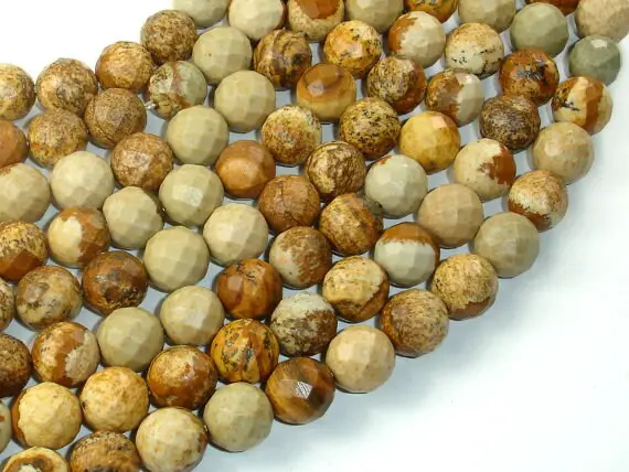 Picture Jasper Beads, 10mm Faceted Round Beads, 15 Inch, Full Strand, Approx 37 Beads, Hole 1mm, A Quality (345025003)