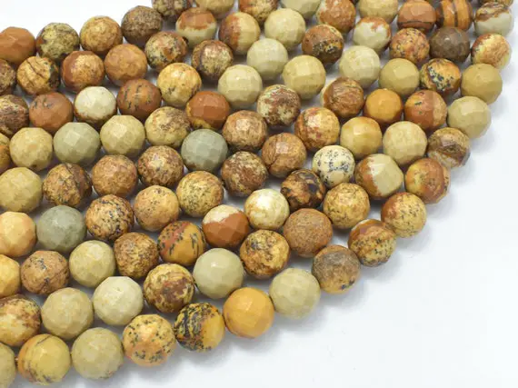 Picture Jasper Beads, 8mm Faceted Round Beads, 15 Inch, Full Strand, Approx 46 Beads, Hole 1 Mm, A Quality (345025001)
