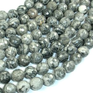 Shop Picture Jasper Faceted Beads! Gray Picture Jasper Beads, 10mm, Faceted Round Beads, 15 Inch, Full strand, Approx 38 beads, Hole 1 mm, A quality (141025003) | Natural genuine faceted Picture Jasper beads for beading and jewelry making.  #jewelry #beads #beadedjewelry #diyjewelry #jewelrymaking #beadstore #beading #affiliate #ad