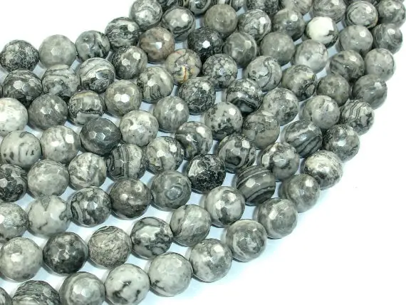 Gray Picture Jasper Beads, 10mm, Faceted Round Beads, 15 Inch, Full Strand, Approx 38 Beads, Hole 1 Mm, A Quality (141025003)