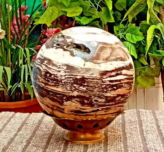 Huge 175mm Natural Druzy Brown Picture Jasper Healing Metaphysical Spiritual Reiki Power Sphere Ball