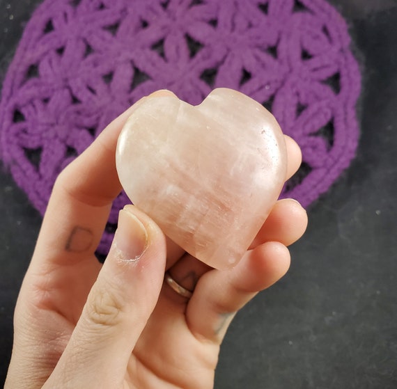 Rose Pink Calcite Heart Crystals Magick Stones New Find Starseed Polished Carving Pakistan Carved Heart Shaped Rock