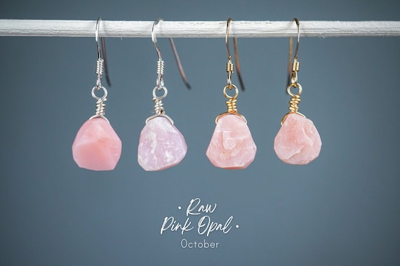 Pink Opal Earrings • October Birthstone • Raw Crystal Jewelry • Raw Stone Earrings • Opal Jewelry • 14th Anniversary Gift