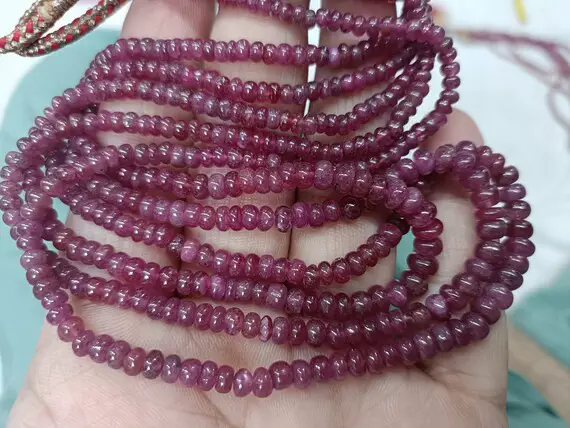13 Inches Strand, Natural Pink Sapphire Smooth Rondelles. Size 4-5mm N35