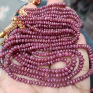Shop Pink Sapphire Beads! 16 Inches Strand, Natural Pink Sapphire Smooth Rondelles. Size 3-4mm N27 | Natural genuine rondelle Pink Sapphire beads for beading and jewelry making.  #jewelry #beads #beadedjewelry #diyjewelry #jewelrymaking #beadstore #beading #affiliate #ad