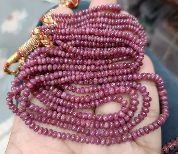 16 Inches Strand, Natural Pink Sapphire Smooth Rondelles. Size 3-4mm N27