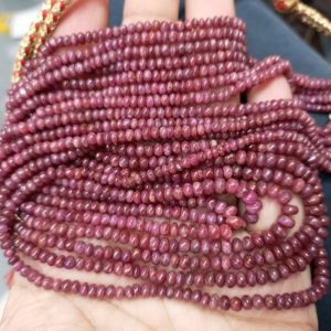 Shop Pink Sapphire Beads! 16 Inches Strand, Natural Pink Sapphire Smooth Rondelles. Size 3-4mm N24 | Natural genuine rondelle Pink Sapphire beads for beading and jewelry making.  #jewelry #beads #beadedjewelry #diyjewelry #jewelrymaking #beadstore #beading #affiliate #ad