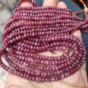 Shop Pink Sapphire Beads! 16 Inches Strand, Natural Pink Sapphire Smooth Rondelles. Size 3-4.5mm N28 | Natural genuine rondelle Pink Sapphire beads for beading and jewelry making.  #jewelry #beads #beadedjewelry #diyjewelry #jewelrymaking #beadstore #beading #affiliate #ad