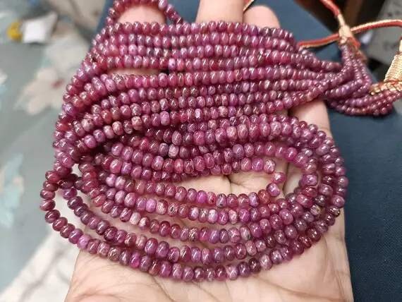 16 Inches Strand, Natural Pink Sapphire Smooth Rondelles. Size 3-4.5mm N28