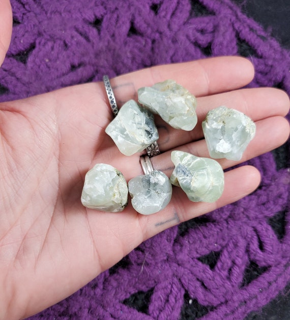 6 Prehnite With Epidote Rough Tumbled Crystals Small Grid Crystal Pebbles Natural Green Stones Small Heart Chakra Gridding Set Of Six Bulk