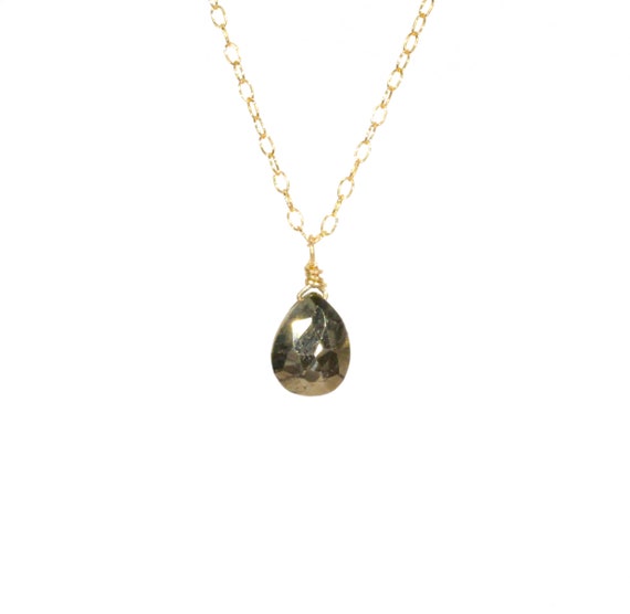 Pyrite Necklace, Healing Stone Necklace, Gold Drop Necklace, Fools Gold Pendant, Mineral Jewelry, Dainty 14k Gold Filled Chain