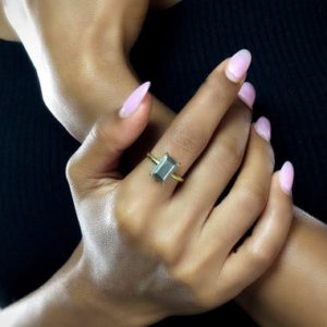 Shop Pyrite Rings! Gold Filled Pyrite Ring · Raw Pyrite Rectangle Ring · Emerald Cut Gemstone Ring · Rectangle Solitaire Engagement Ring | Natural genuine Pyrite rings, simple unique alternative gemstone engagement rings. #rings #jewelry #bridal #wedding #jewelryaccessories #engagementrings #weddingideas #affiliate #ad