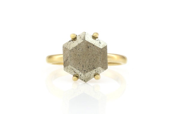 Hexagon Pyrite Ring · Natural Gemstone Ring · Gift For Her · Boho Ring Gold · Bohemian Ring