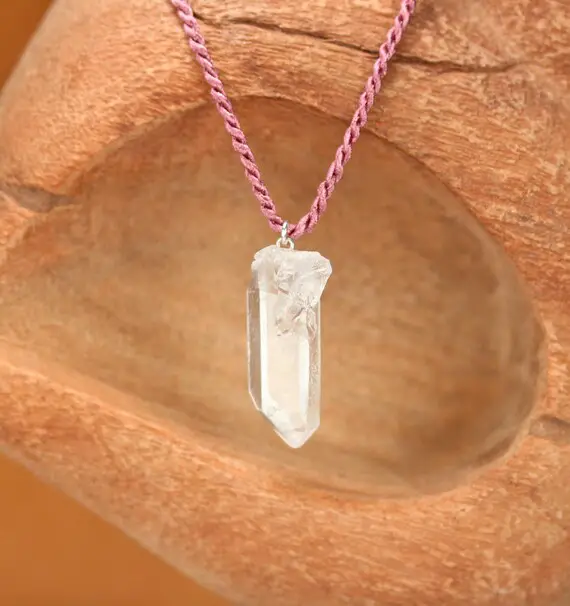 Quartz Necklace, Quartz Crystal Choker Necklace, Boho Necklace, Rope Necklace, Healing Crystal Pendant, Gift Under 20