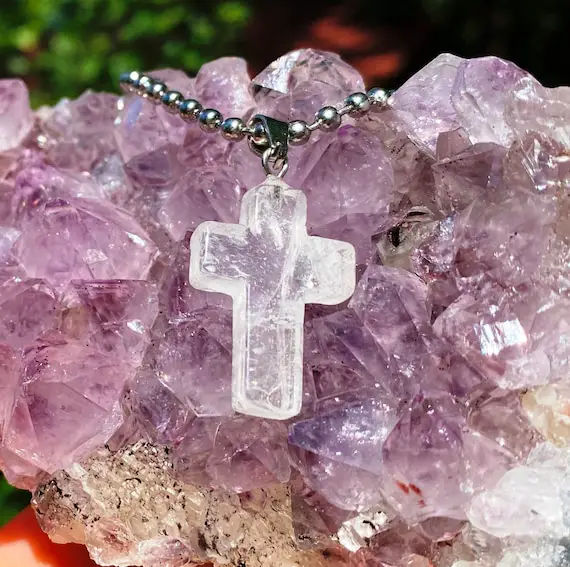 Stone Cross Clear Quartz Cross Christian Cross, Crystal Cross, Carved Cross, Mineral Cross, Church Gift Crystals, Spiritual Pendant Cross Uk