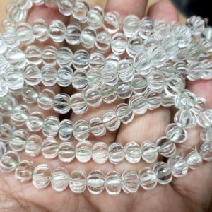 Shop Quartz Crystal Rondelle Beads! 7 Inches Strand, Natural Rock Quartz Smooth Melon Shape Rondelles Size 7-8mm | Natural genuine rondelle Quartz beads for beading and jewelry making.  #jewelry #beads #beadedjewelry #diyjewelry #jewelrymaking #beadstore #beading #affiliate #ad
