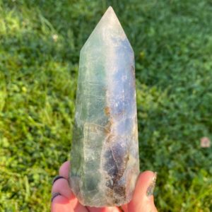 4.4" Dendritic Rainbow Fluorite Tower, Dendrites In Blue And Green Polished Fluorite Point #5