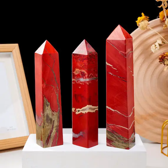 Large Red Jasper Tower Obelisk Natural Crystal Stone Tower Wand Point For Home Decor Healing Crystal Gift 3516