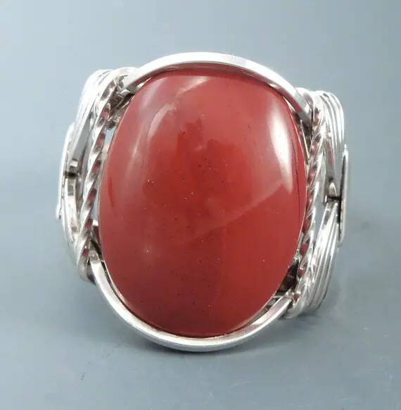 Sterling Silver Red Jasper Wire Wrapped Ring