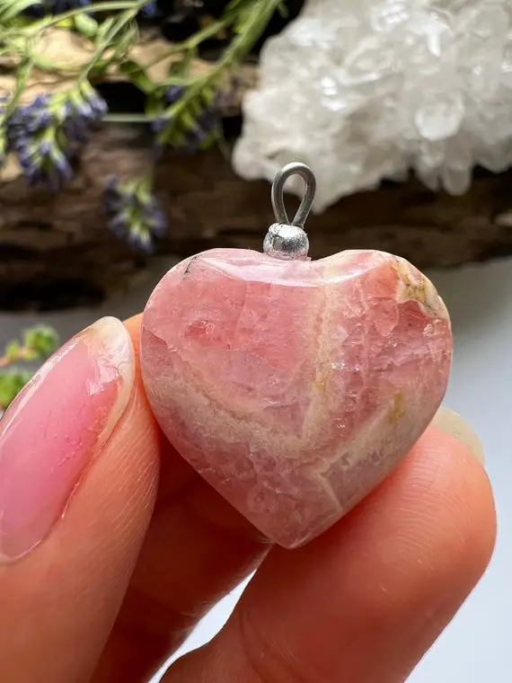 Rhodochrosite Heart Pendent, Polished Rhodochrosite, Rhodochrosite Necklace, Crystal Pendent