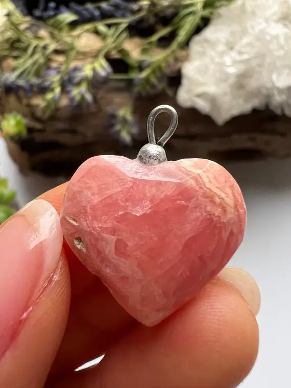Rhodochrosite Heart Pendent, Polished Rhodochrosite, Rhodochrosite Necklace, Crystal Pendent