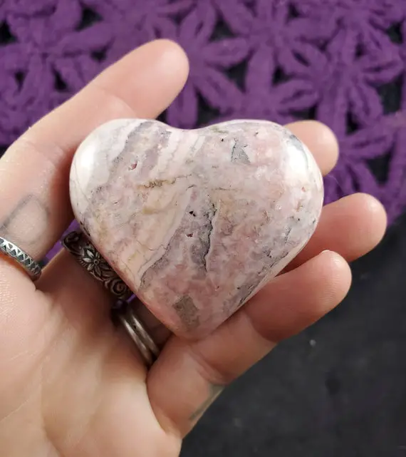 Peruvian Rhodochrosite Heart Pink Stone Crystal Stones Polished Love Heart Shaped Chakra Peru Light