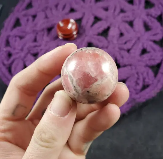 Rhodochrosite Pink Stone Sphere Crystal Ball Stones Polished Marble With Wood Stand Included