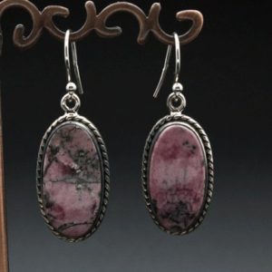 Shop Rhodonite Earrings! Sterling Silver Rhodonite Earrings | Natural genuine Rhodonite earrings. Buy crystal jewelry, handmade handcrafted artisan jewelry for women.  Unique handmade gift ideas. #jewelry #beadedearrings #beadedjewelry #gift #shopping #handmadejewelry #fashion #style #product #earrings #affiliate #ad