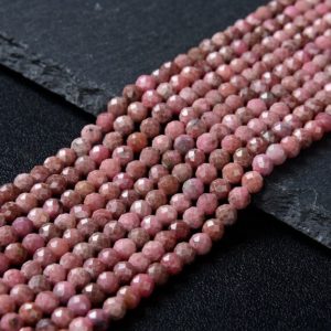 Shop Rhodonite Faceted Beads! 4MM Natural Rhodonite Gemstone Grade AA Micro Faceted Round Beads 15 inch Full Strand (80009427-P32) | Natural genuine faceted Rhodonite beads for beading and jewelry making.  #jewelry #beads #beadedjewelry #diyjewelry #jewelrymaking #beadstore #beading #affiliate #ad