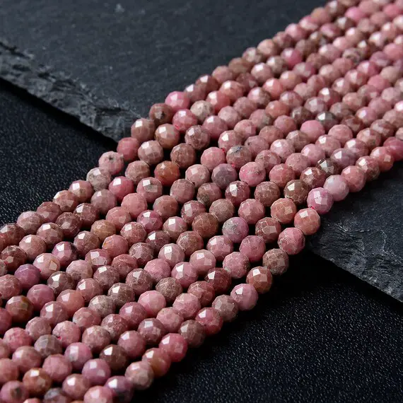 4mm Natural Rhodonite Gemstone Grade Aa Micro Faceted Round Beads 15 Inch Full Strand (80009427-p32)