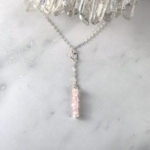 Shop Rose Quartz Necklaces! Pink Rose Quartz necklace, Y-shaped Lariat style necklace with AAA++ genuine Raw Rose Quartz crystals, Self Love jewelry, Fertility necklace | Natural genuine Rose Quartz necklaces. Buy crystal jewelry, handmade handcrafted artisan jewelry for women.  Unique handmade gift ideas. #jewelry #beadednecklaces #beadedjewelry #gift #shopping #handmadejewelry #fashion #style #product #necklaces #affiliate #ad