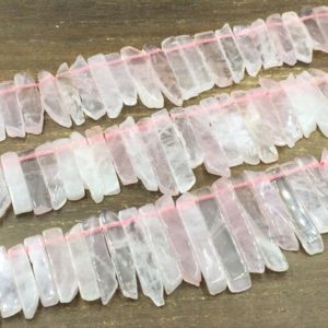 Long Rose Quartz Crystal Stick Beads Pink Quartz Slice Slab Spike Stick Point Beads Pendant Beads Semi precious 8-11*22-55mm full strand | Natural genuine other-shape Gemstone beads for beading and jewelry making.  #jewelry #beads #beadedjewelry #diyjewelry #jewelrymaking #beadstore #beading #affiliate #ad