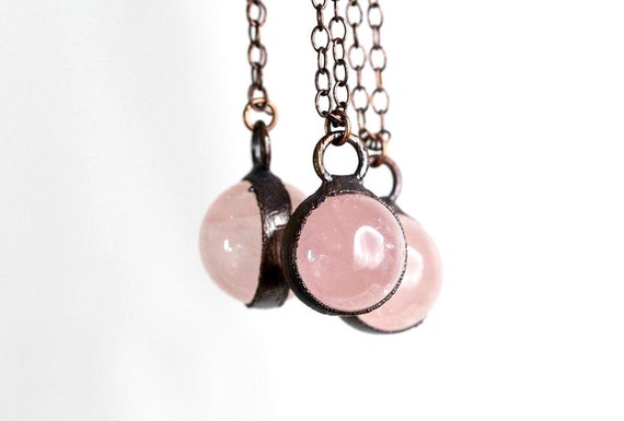Rose Quartz Orb Necklace - Quartz Sphere Pendant - Pink Crystal Orb - Large Stone Layering Necklace