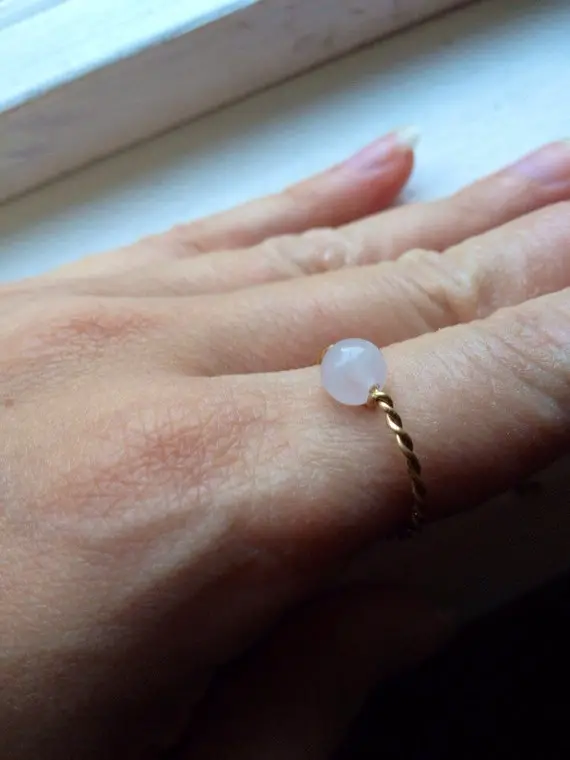 Rose Quartz Crystal Ball Adjustable Ring (one Size Fits Most) - Gold Copper Wire - Fairy, Wiccan, Magical