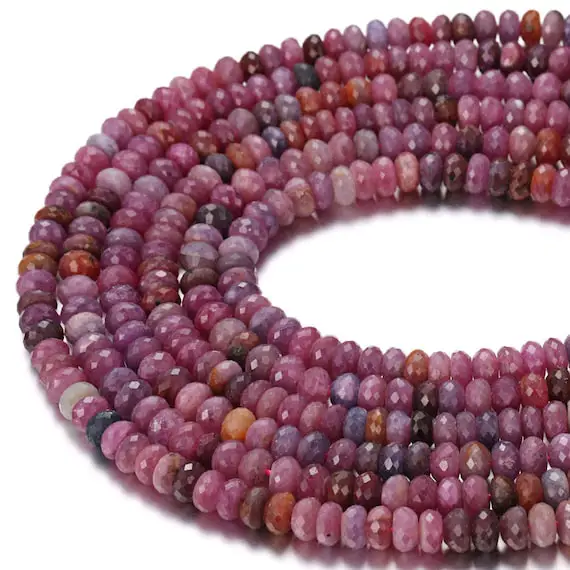 Natural Ruby Faceted Rondelle Beads 3x5.5mm 4x6mm 3x8mm 4x7mm 5x9mm 15.5" Strand